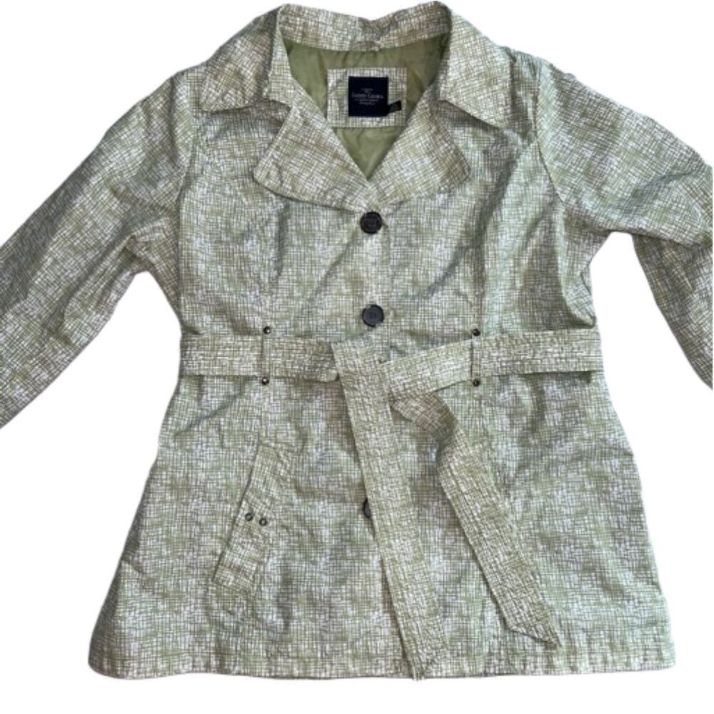 Faded Glory Pale Green & White Geometric Belted Rain Coat Size XL (16-18)